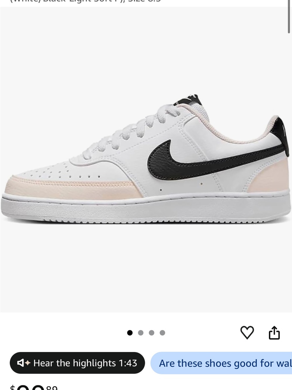 Nike Low-Top Sneaker in White, Black & Light Pink